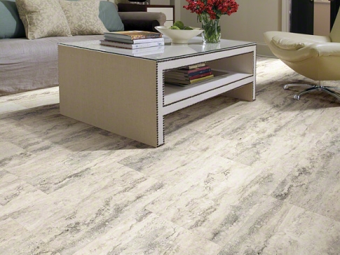 Taupe luxury vinyl tile in living room
