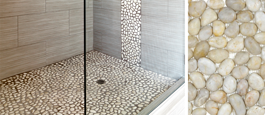 Pebble mosaic with contrasting grout
